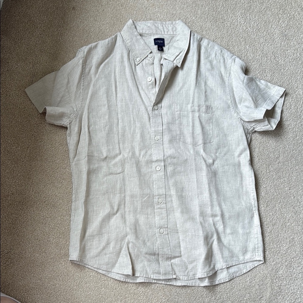 J Crew Cream Linen Blend Button Down Shirt Short Sleeve